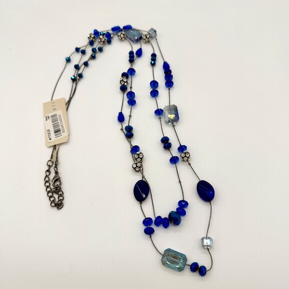 Bead and Crystals Necklace Blue & Antiqued Gold Tone Chain New With Tags & Box - Picture 1 of 8